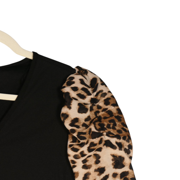 NWT A Love Story Blouse Top Women Small Black Animal Print Rhinestones Glam Luxe - Picture 4 of 12